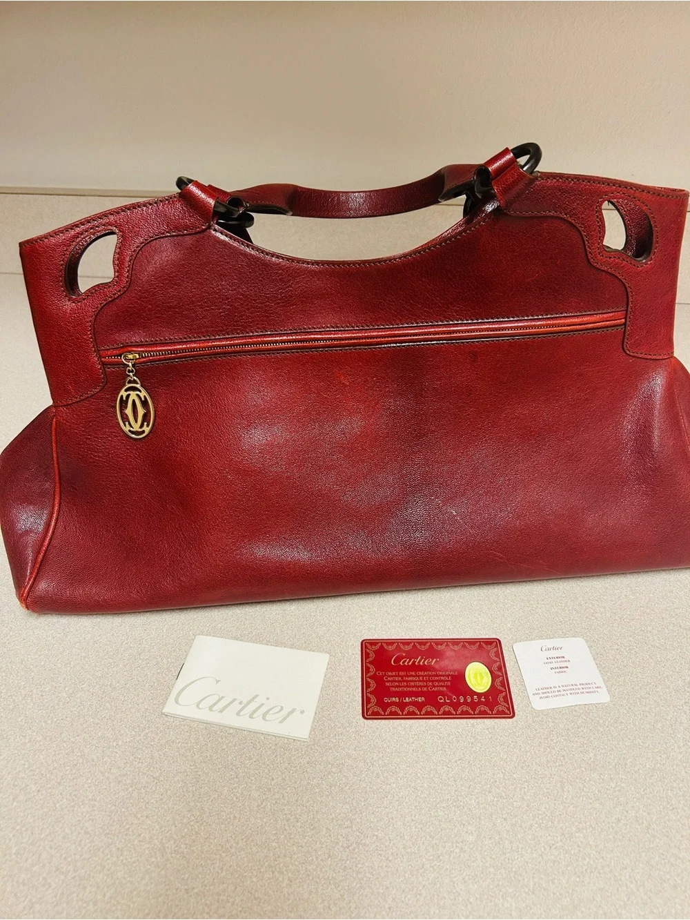 Cartier Burgundy Marcello Goat Leather beautiful Satchel with Top Handles